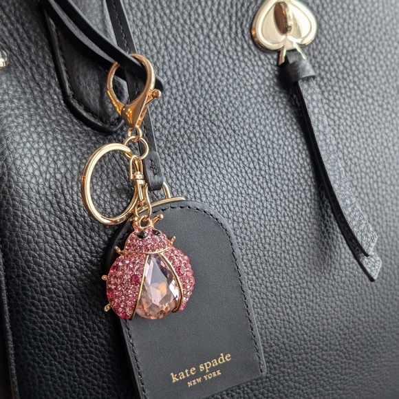 Pink Crystal Ladybug Bag Charm Keychain Rhinestones - Picture 2 of 3